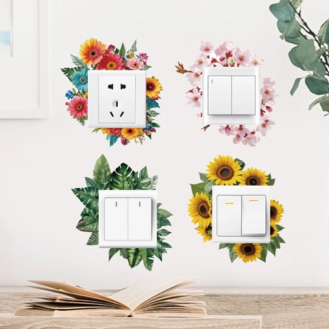 Flower Leaf Switch Sticker Removable PVC Wall Socket Decorative Decal For Bedroom Living Room Bathroom Home Decor