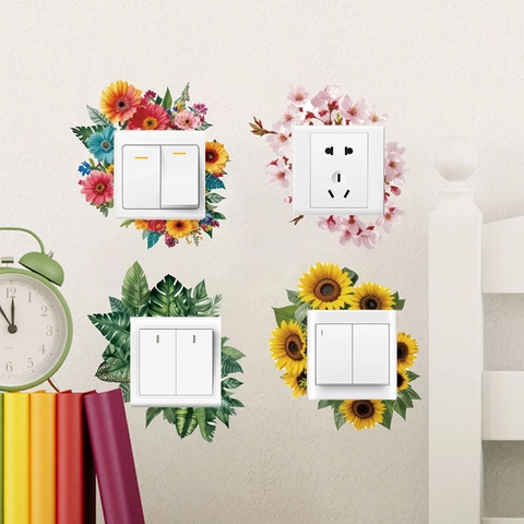 Flower Leaf Switch Sticker Removable PVC Wall Socket Decorative Decal For Bedroom Living Room Bathroom Home Decor