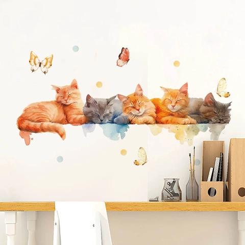 Vinilo Decorativo de Gato Animal Acuarela Para Dormitorio Infantil Sala de Estar Decoración del Hogar Mural Autoadhesivo