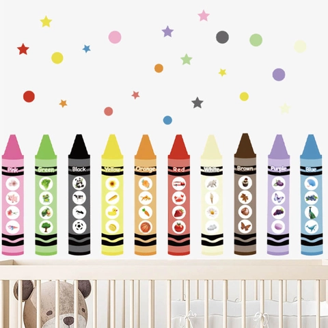 Cartoon Crayon Color Recognition Wall Stickers For Kids Room Nursery Kindergarten PVC Removable Educational Decorative Wall Decal
