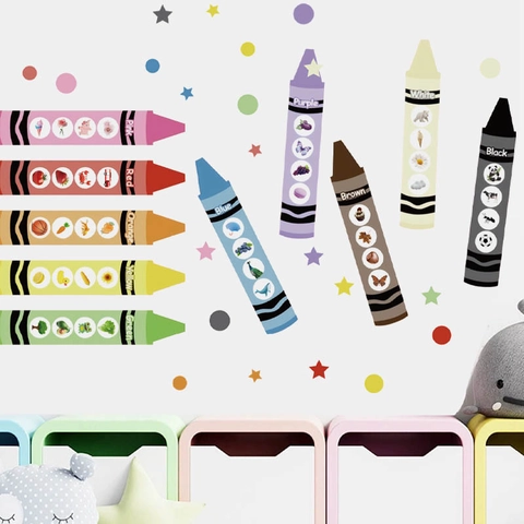 Cartoon Crayon Color Recognition Wall Stickers For Kids Room Nursery Kindergarten PVC Removable Educational Decorative Wall Decal