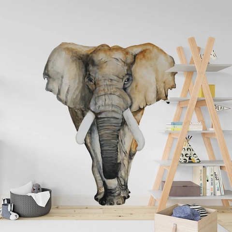 Watercolor Elephant Head Wall Sticker Removable PVC Self-Adhesive Mural For Living Room Bedroom Kids Nursery Home Decor
