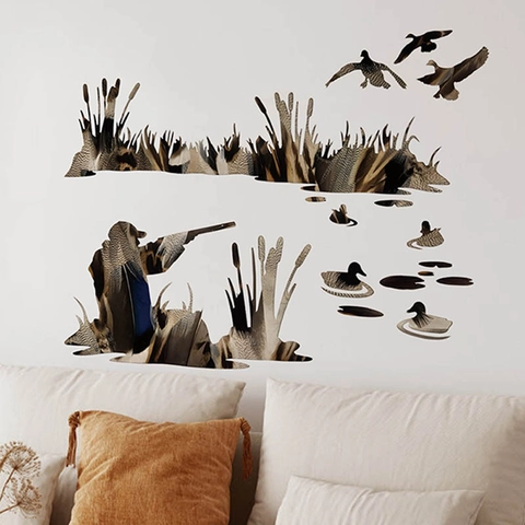 Jagdszene Wandsticker PVC Abnehmbar Jäger Wildente Schilf Silhouette Aufkleber Für Wohnzimmer Schlafzimmer Home Wanddeko