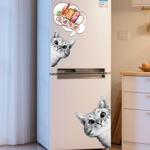 Pegatina de Pared Creativa Gato Sushi Pensamiento PVC Impermeable Calcomanía Extraíble Para Refrigerador Cocina Cuarto de Niños