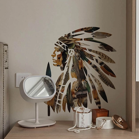 Native American Chief Silhouette Wall Sticker PVC Waterproof Ethnic Feather Mural For Living Room Bedroom Home Decor