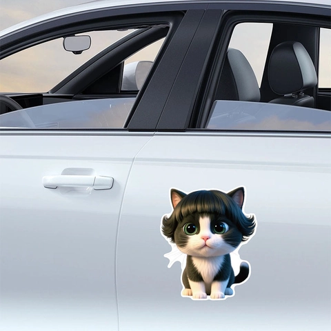 Creative Bangs Cartoon Cat PVC Wall Sticker Waterproof Removable Animal Decal For Kids Room Bedroom Car Home Decor