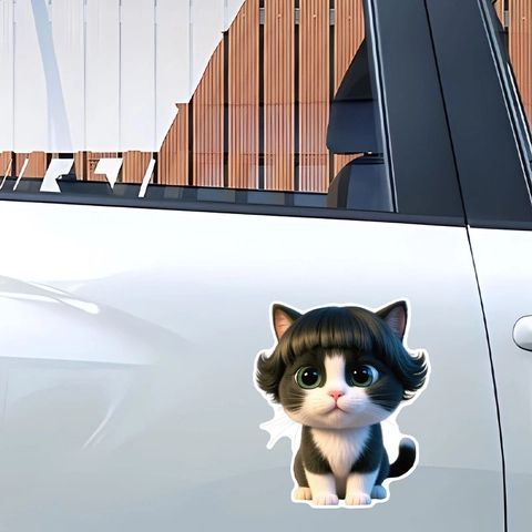Creative Bangs Cartoon Cat PVC Wall Sticker Waterproof Removable Animal Decal For Kids Room Bedroom Car Home Decor