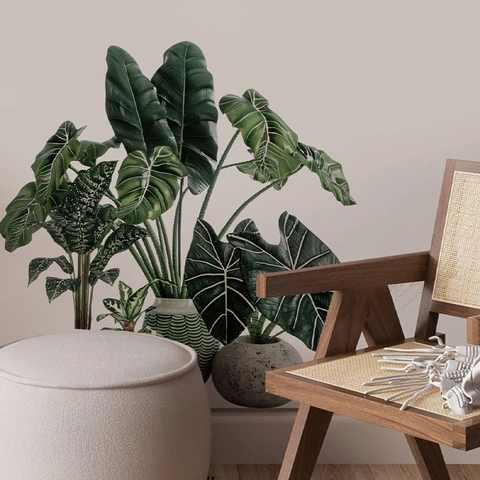 Tropical Green Potted Plant Wall Stickers Nordic Style Removable PVC Wall Decals For Living Room Bedroom Kindergarten Wall Decor