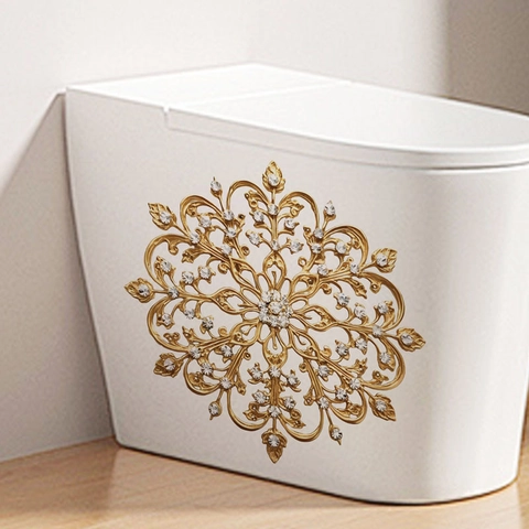 Goldener Mandala Schneeflocke Toilettenaufkleber Mit Strass Barock PVC Wandtattoo Für Badezimmer Home Decor Wasserdicht Klebend
