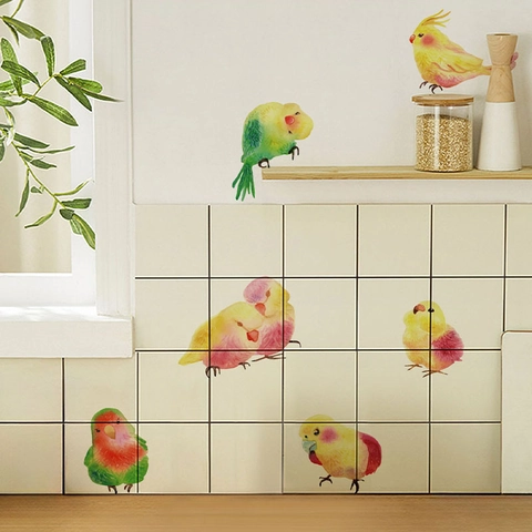 Watercolor Parrot Bird Wall Stickers PVC Self Adhesive Removable Colorful Bird Wall Decals For Kitchen Dining Room Home Decor