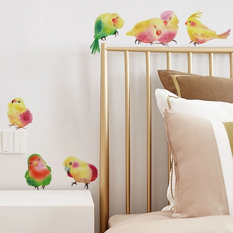 Watercolor Parrot Bird Wall Stickers PVC Self Adhesive Removable Colorful Bird Wall Decals For Kitchen Dining Room Home Decor