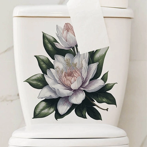 Lotusblume Badezimmer Toilette Wandaufkleber Wasserdicht PVC Rosa Weiß Floral Aufkleber Abnehmbar Kreativ Haus Dekor Wandbild
