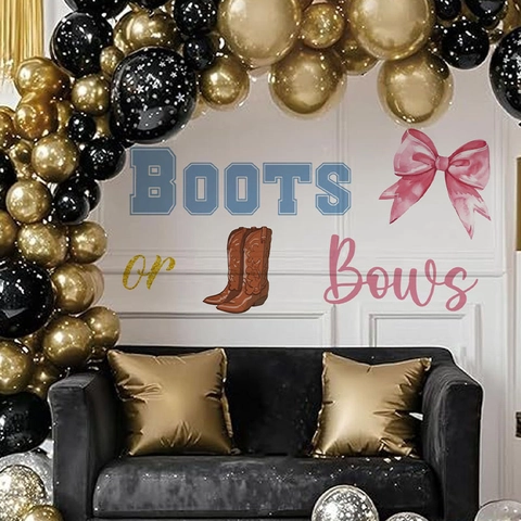 Boots or Bows Gender Reveal Party Wall Sticker PVC Waterproof Removable Decal For Baby Shower Arch Backdrop Decoration