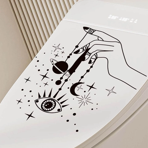 Pegatina de Inodoro de PVC de Mano Mística Misteriosa Luna Estrellas Ojo Boho Decoración de Pared Impermeable Arte de Baño