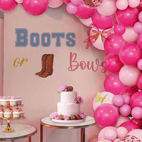 Boots or Bows Gender Reveal Party Wall Sticker PVC Waterproof Removable Decal For Baby Shower Arch Backdrop Decoration