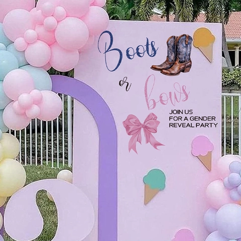 Boots Or Bows Gender Reveal Party Wandaufkleber PVC Selbstklebend Kinderzimmer Dekoration Junge Oder Mädchen Hintergrund