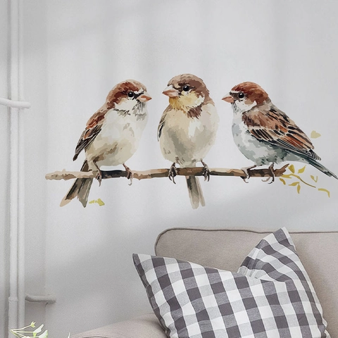 Uccelli Su Ramo d'Albero Adesivi Murali Rimovibili in PVC Animali Impermeabili Autoadesivi Arredamento Casa per Cucina