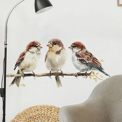 Uccelli Su Ramo d'Albero Adesivi Murali Rimovibili in PVC Animali Impermeabili Autoadesivi Arredamento Casa per Cucina