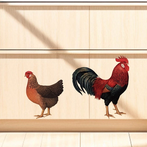 Funny Rooster And Hen Kitchen Wall Stickers PVC Self Adhesive Removable Animal Wall Decals For Home Kitchen Dining Room Decor