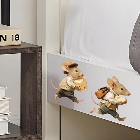 Funny 3D Mouse Hole Wall Sticker Self Adhesive PVC Decal For Kitchen Bedroom Living Room Home Decor Cute Animals Cheese Mouse Sticker