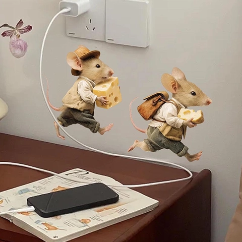 Funny 3D Mouse Hole Wall Sticker Self Adhesive PVC Decal For Kitchen Bedroom Living Room Home Decor Cute Animals Cheese Mouse Sticker