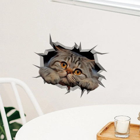 Pegatina de Pared 3D Gato Vívido Impermeable PVC Calcomanía de Inodoro Divertida Pegatina Decorativa de Animal para Baño Sala de Estar Hogar