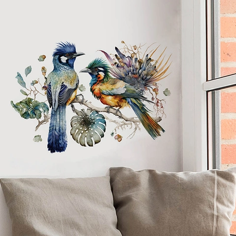 Pegatina de Pared de Loros Tropicales en Acuarela PVC Autoadhesivo Pájaros en Rama Calcomanía para Cocina Dormitorio Hogar