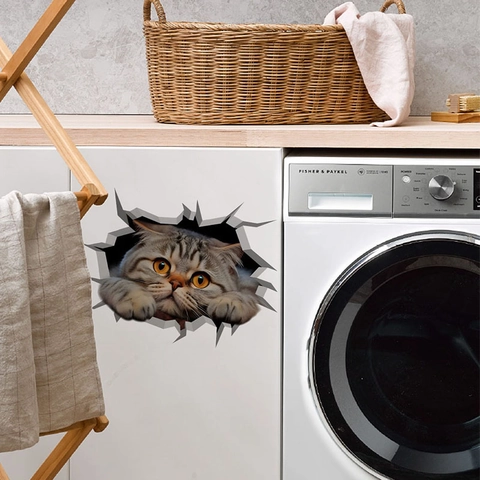 Pegatina de Pared 3D Gato Vívido Impermeable PVC Calcomanía de Inodoro Divertida Pegatina Decorativa de Animal para Baño Sala de Estar Hogar