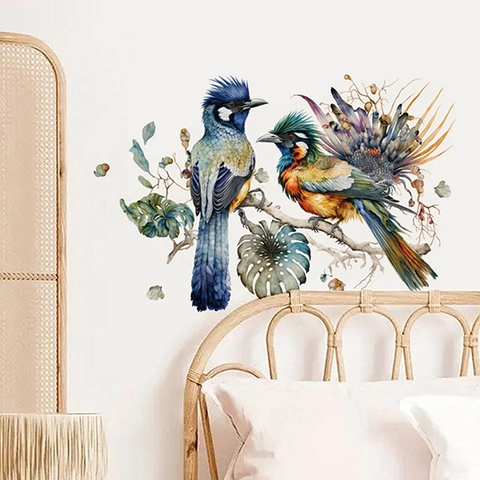 Aquarell Tropische Papageien Wandtattoo Selbstklebend PVC Vögel Auf Ast Wandaufkleber Für Küche Schlafzimmer Deko