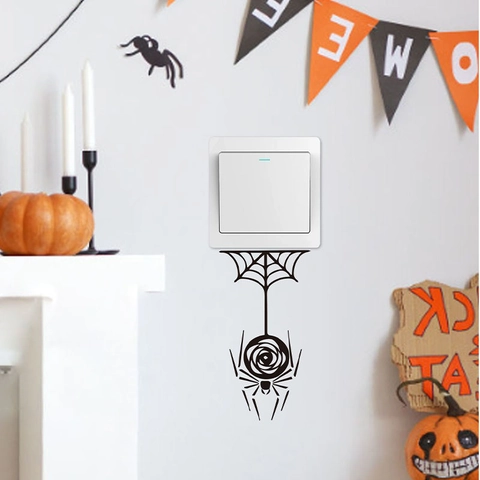 Adesivo da Parete a Ragnatela di Halloween Impermeabile PVC Autoadesivo Decalcomania Interruttore Luce per Arredamento Casa