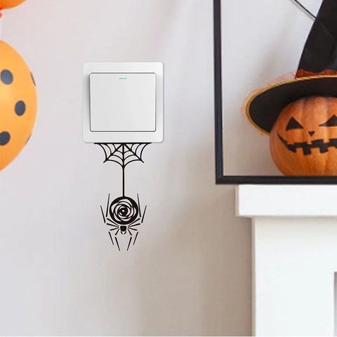 Adesivo da Parete a Ragnatela di Halloween Impermeabile PVC Autoadesivo Decalcomania Interruttore Luce per Arredamento Casa