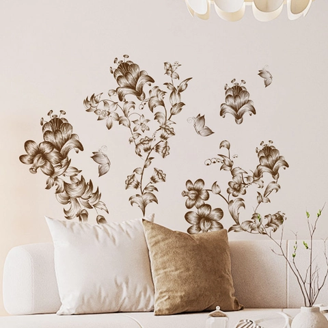 Retro Marrone Fiore Farfalla Adesivi Da Parete Impermeabile Autoadesivo PVC Decalcomanie Per Camera Da Letto Soggiorno Casa