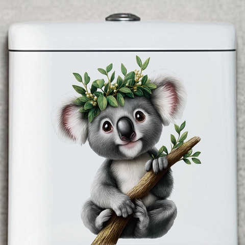 Cartoon Koala Mit Blumenkranz Toilettenaufkleber Wasserdicht PVC Wandaufkleber Für Badezimmer Küche Schlafzimmer Deko
