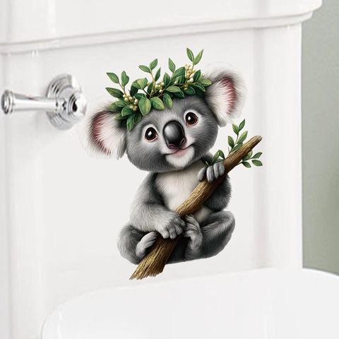 Cartoon Koala Mit Blumenkranz Toilettenaufkleber Wasserdicht PVC Wandaufkleber Für Badezimmer Küche Schlafzimmer Deko