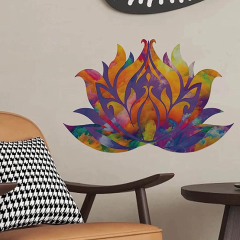 Bunter Lotus Blume Wandaufkleber Aquarell Künstlerisch Selbstklebend PVC Dekoration Für Wohnzimmer Schlafzimmer Zuhause