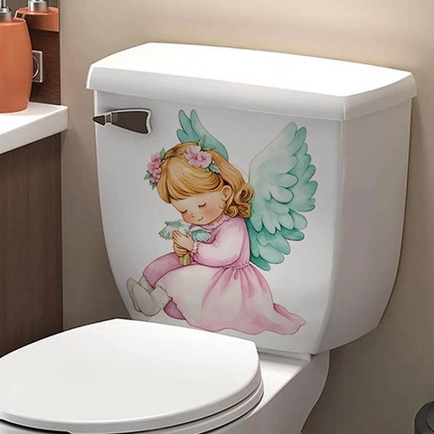 Watercolor Angel Girl Wall Sticker PVC Waterproof Self-Adhesive Pink Dress Green Wings Flower Crown For Nursery Home Decor
