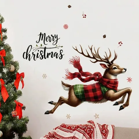 Christmas Reindeer Wall Sticker Merry Christmas PVC Decal For Living Room Bedroom Window Festive Home Decoration Mural