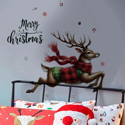 Christmas Reindeer Wall Sticker Merry Christmas PVC Decal For Living Room Bedroom Window Festive Home Decoration Mural