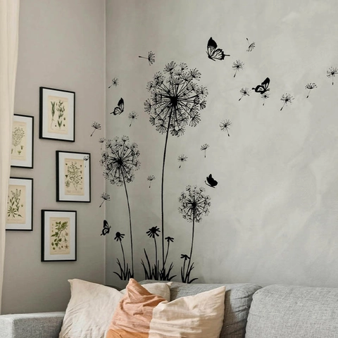Löwenzahn Schmetterling Wandaufkleber PVC Selbstklebend Wandtattoos Für Wohnzimmer Schlafzimmer Minimalistische Dekoration DIY Wandbild