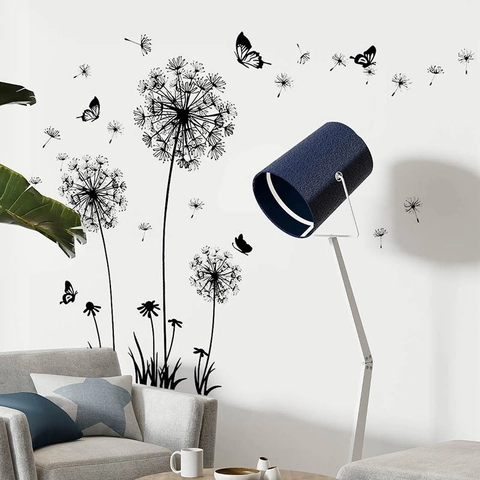 Löwenzahn Schmetterling Wandaufkleber PVC Selbstklebend Wandtattoos Für Wohnzimmer Schlafzimmer Minimalistische Dekoration DIY Wandbild