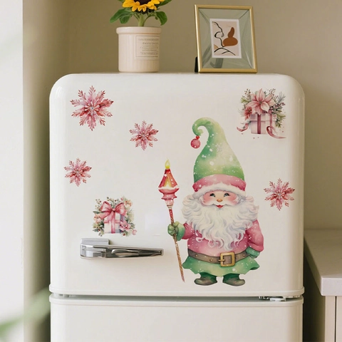 Kerstmis Kerstkabouter Sneeuwvlok Muursticker Aquarel Roze Kerst Decals PVC Zelfklevend Badkamer Toilet Decoratie