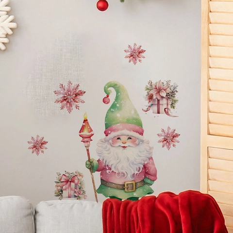 Kerstmis Kerstkabouter Sneeuwvlok Muursticker Aquarel Roze Kerst Decals PVC Zelfklevend Badkamer Toilet Decoratie