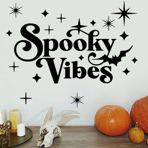 Halloween Spooky Vibes Wandaufkleber Schwarz PVC Fledermaus Stern Abnehmbares Wandtattoo Für Wohnzimmer Schlafzimmer Deko