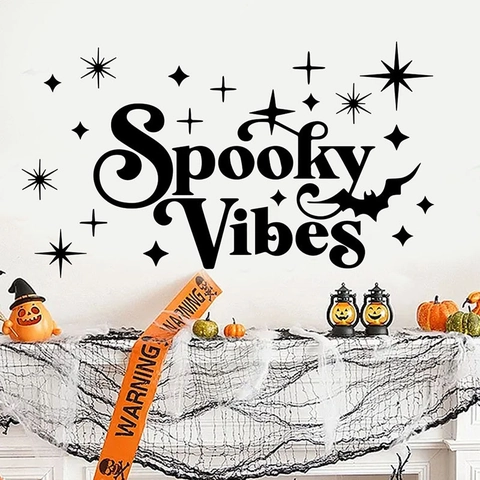 Halloween Spooky Vibes Wandaufkleber Schwarz PVC Fledermaus Stern Abnehmbares Wandtattoo Für Wohnzimmer Schlafzimmer Deko