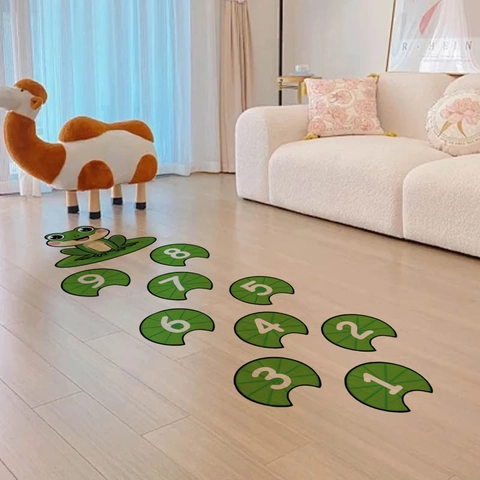 Pegatinas De Pared Rayuela De Números De Rana De Dibujos Animados Para Habitación De Niños Calcomanías De Suelo De PVC Educativas Hoja De Loto