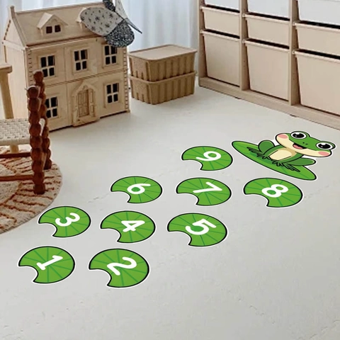Pegatinas De Pared Rayuela De Números De Rana De Dibujos Animados Para Habitación De Niños Calcomanías De Suelo De PVC Educativas Hoja De Loto