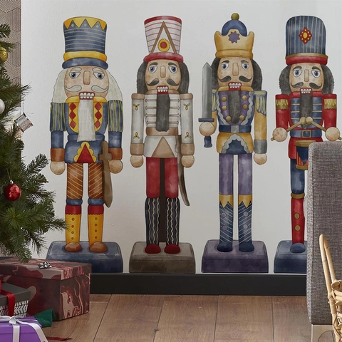Watercolor Nutcracker Soldier Christmas Wall Stickers Waterproof PVC Decorative Decals For Living Room Bedroom Background