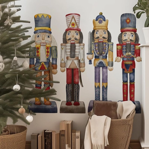 Watercolor Nutcracker Soldier Christmas Wall Stickers Waterproof PVC Decorative Decals For Living Room Bedroom Background
