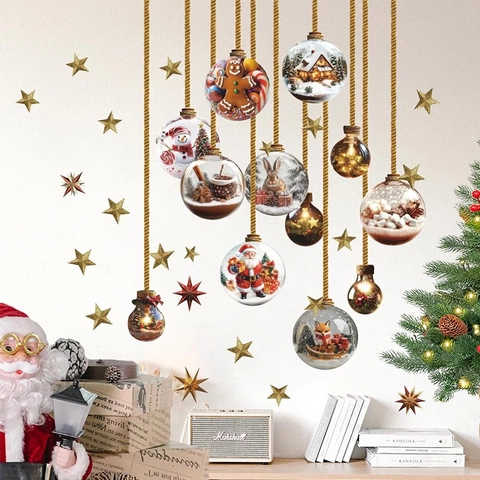Kerst Hangende Ballen Muurstickers PVC Waterdicht Decoratieve Muurschildering Voor Woonkamer Slaapkamer Feestelijke Sfeer Huis Kunst Decoratie