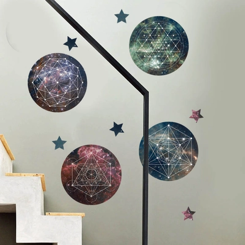 Sacred Geometry Galaxy Wall Stickers PVC Metatron's Cube Nebula Star Decals For Bedroom Living Room Modern Home Decor